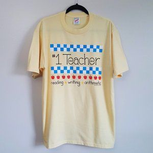 Vtg 1992 #1 Teacher Apple Tshirt Yellow Sz L